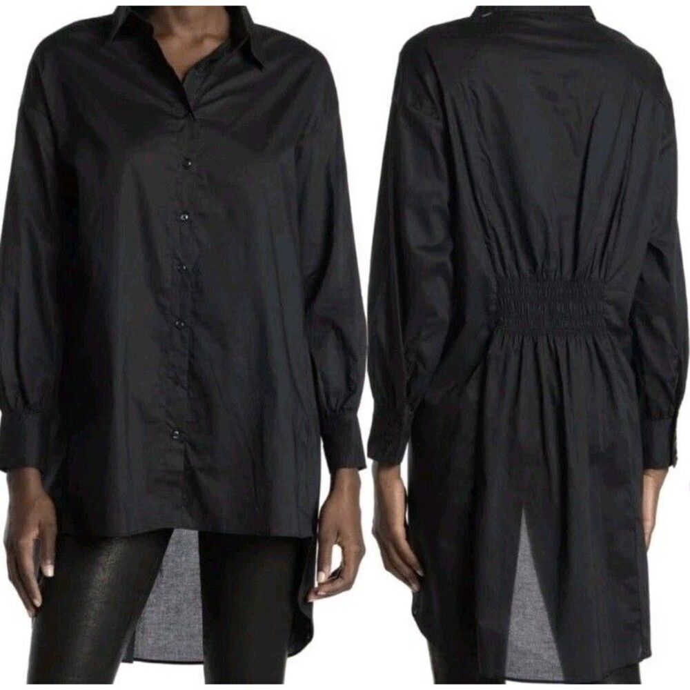 Walter Baker Vivian Black Button Down Tunic Cotton Long Sleeve Shirt Size Large